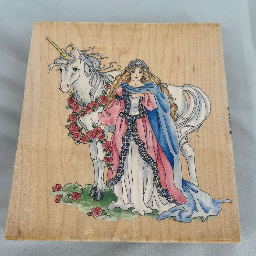 Stamps Happen Unicorn & Maiden Wood Mounted Rubber Stamp 90007 NEW